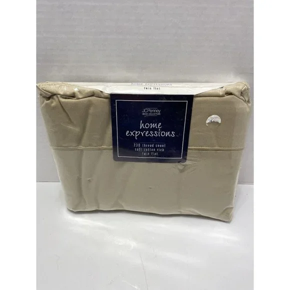 Home Expressions JCP Home Collection Flat Sheet New In Package Beige Made In USA - Picture 1 of 6